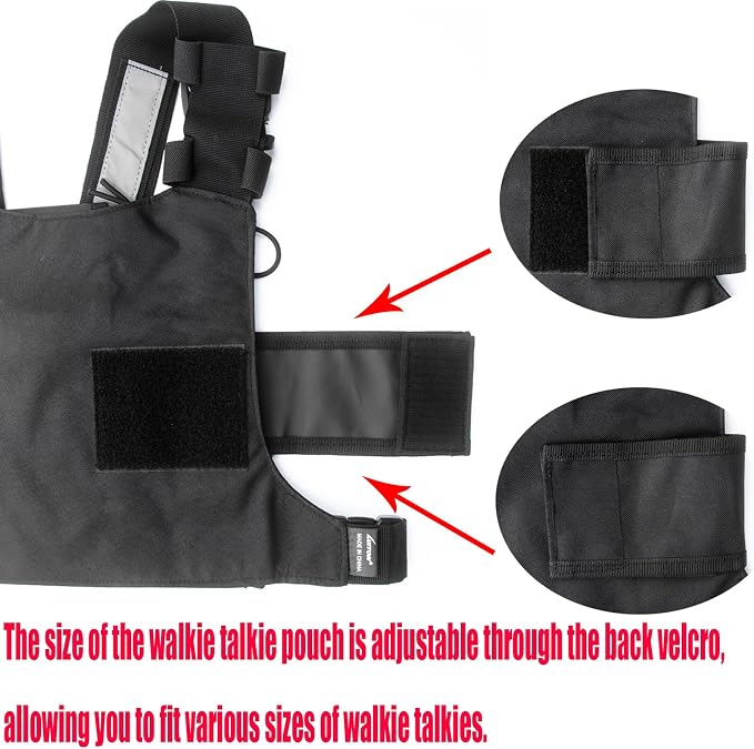 LUITON Radio Chest Harness with Reflective Strips Shoulder Holster Radio Vest Holder Two Way Radio Vest Rig Walkie Talkie Case with Front Pack Pouch for Motorola/Midland/Baofeng/Retevis(2 Pack)