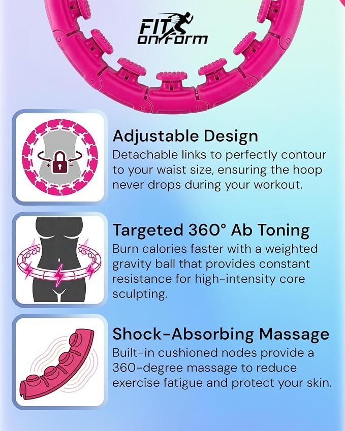 FIT ON FORM Infinity Weighted Hula Hoop for Adults Weight Loss, Smart Exercise Hola Circle Hoop for Women Abs Workout