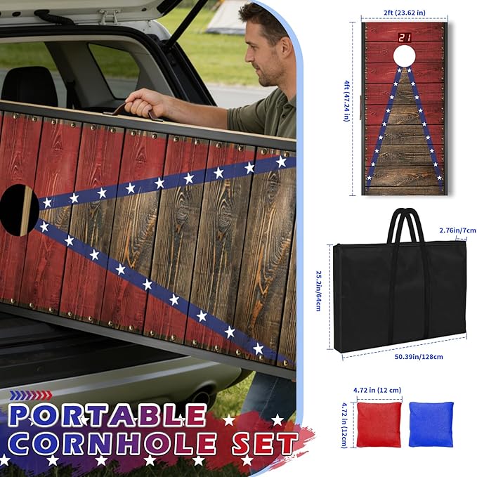 Electronic Cornhole Board Set 4x2ft 3x2ft 2x1ft, Automatic Scoring Corn Hole Games for Adults & Kids, Wooden Portable Cornhole Set with 8 Bean Bags & Carrying Bag for Outdoor, Tailgate, Party