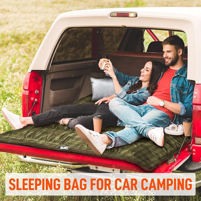 MEREZA Double Sleeping Bag for Adults Mens with Pillow, XL Queen Size Two Person Sleeping Bag for All Season Camping Hiking Backpacking 2 Person Sleeping Bags for Cold Weather & Warm