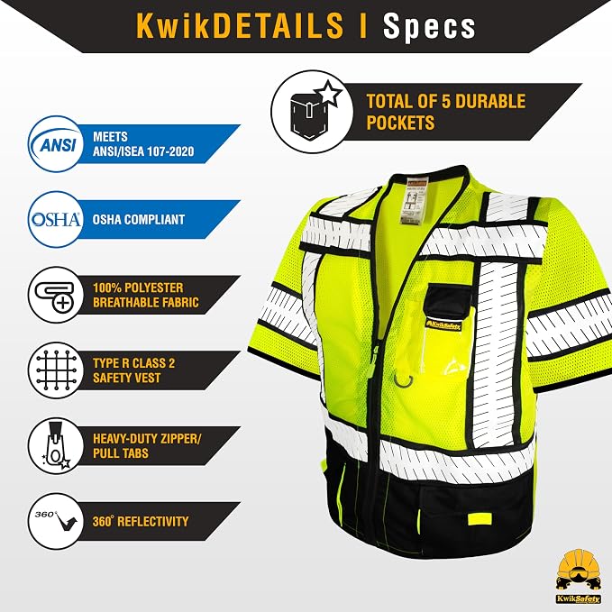KwikSafety - SHERIFF & SPECIALIST Safety Vest [Multi-Use Pockets] Class 2 & Class 3 Hi Vis ANSI OSHA Safety Vest for Men