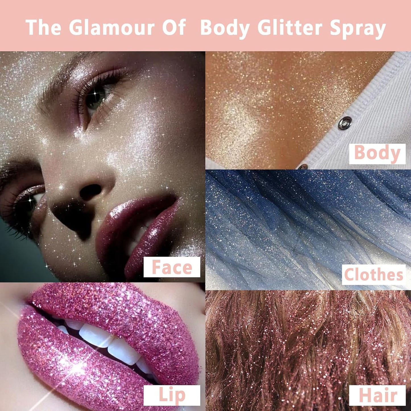 Boko Body Glitter Spray, Iridescent Glitter Spray for Sparkling Body Face Hair Nail Clothes, Hair Glitter Spray Body Shimmer Powder for Highlighter Makeup Mardi Gras Concert Party Rave Accessories