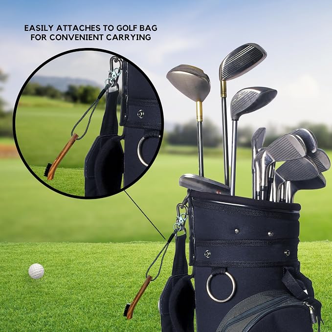 Golf Brush (2 Pack) - Cord and Clip Attachment for Bags and Carts, Club Cleaner Ideal for Woods and Irons - Golf Accesories for Men and Women