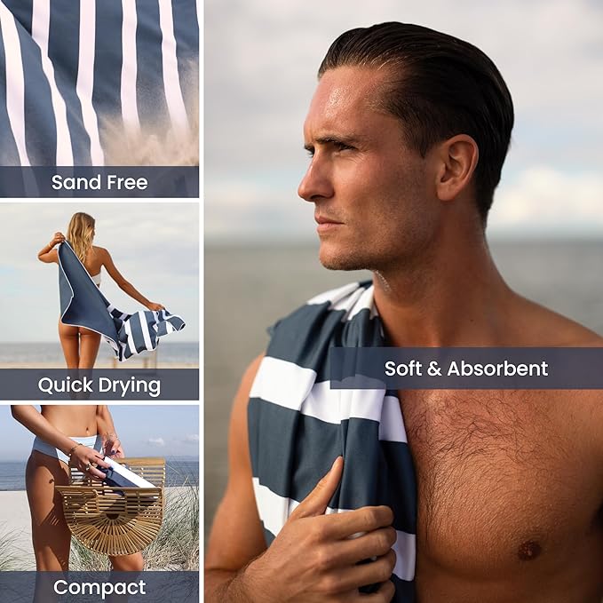 SummerSand Microfiber Beach Towel - Quick Dry, Sand Free - Compact and Lightweight for Travel - Recycled Materials - Travel Bag Included - Large Microfiber Towel (63x31.5in – Deep Blue)