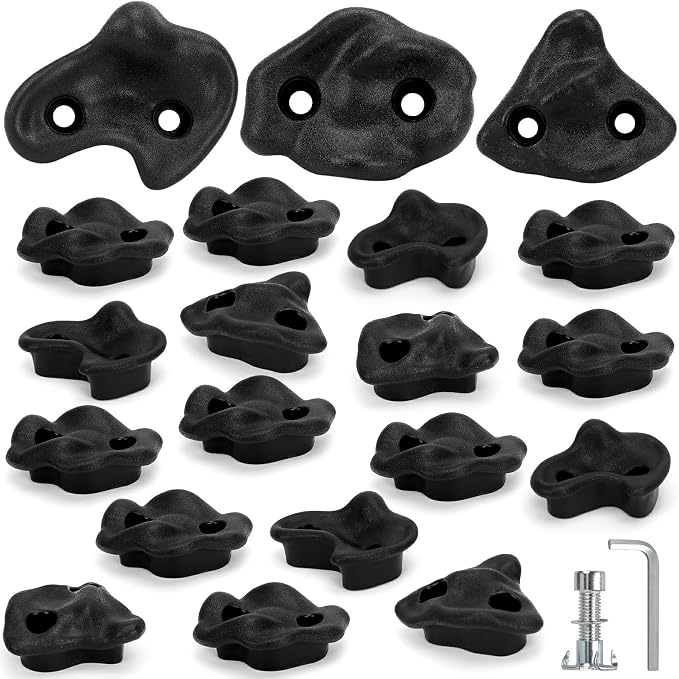 Rock Climbing Holds, 20 Pack Large Climbing Wall Grips, Indoor Outdoor Climbing Accessories with Hardware for Climbing Frames, Tree Houses, Playroom and Adult Obstacle Courses, Black 3-Shapes