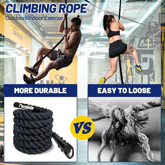 100% Polyester Climbing Rope with Hooks - Heavy Duty 1000LBS Load Capacity, 1.5inch Diameter, 10,15,20,25,30,50ft Length for Outdoor Rock Climbing, Rescue & Escape (25ft)