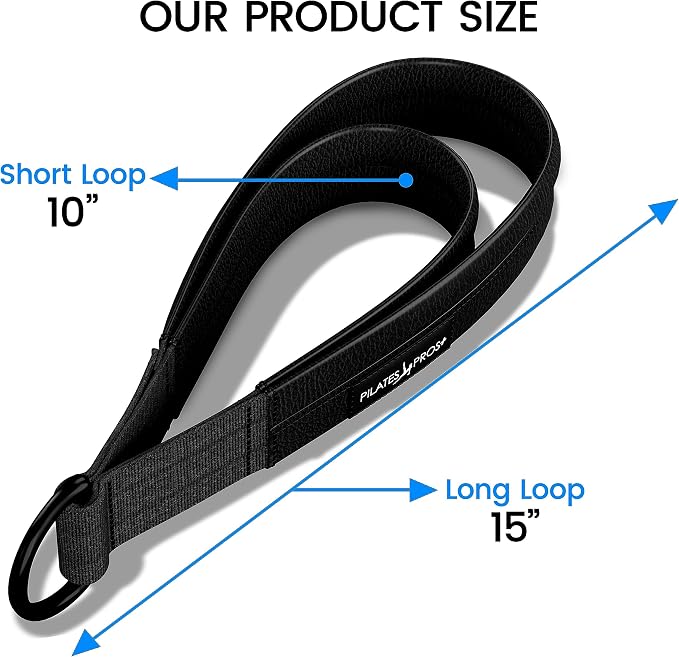 Vinyl Covered Double Loop Straps for Pilates Equipment - D-Ring Padded Fitness Straps for Studio & Home Gym Workouts