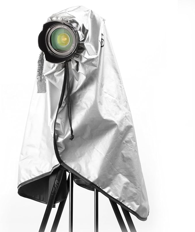 Movo CRC03 Extra-Long Camera Rain Coat Rain Cover for DSLR Cameras, Lens, and Tripod (Metallic Gray)