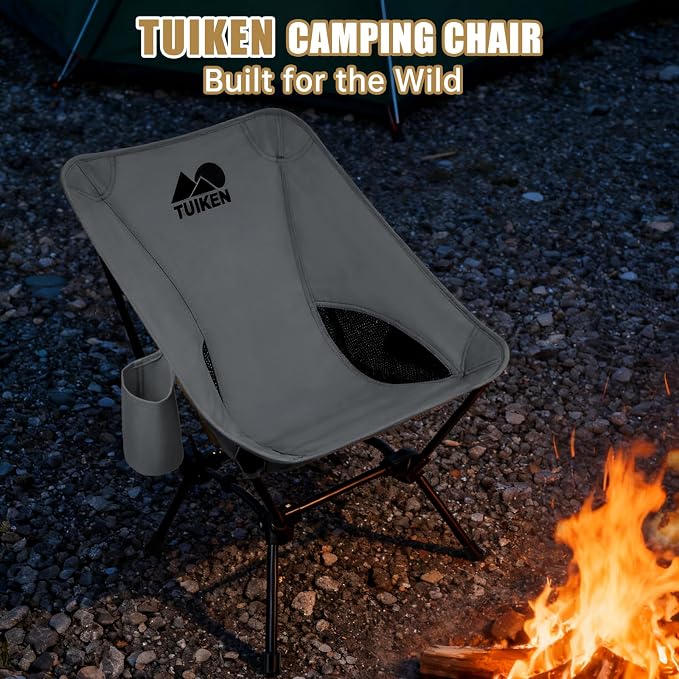 Ultralight Camping Chair Backpacking Chair, Portable Camp Chair with Cup Holder & Storage Bag, Lightweight Compact Folding Chair for Hiking, Travel, Picnic Mountaineering-Grey