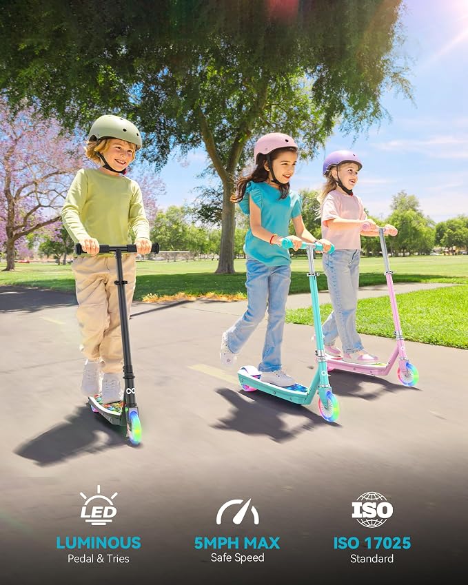 Gyroor KS2 Kids Electric Scooter with LED Lights – Safe 5 MPH Speed, Foot Sensor Start, Adjustable Handlebar, Fast Charging, for Ages 6–12,Mint Green