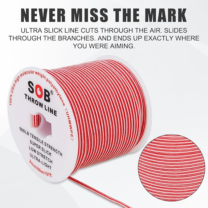 SOB Arborist Throw Line Kit with Slick Rope 197FT, Throw Weight, Reflective Storage Bag, Suit for Tree Cutting,Camping, Trimming, Hanging Swing ﻿