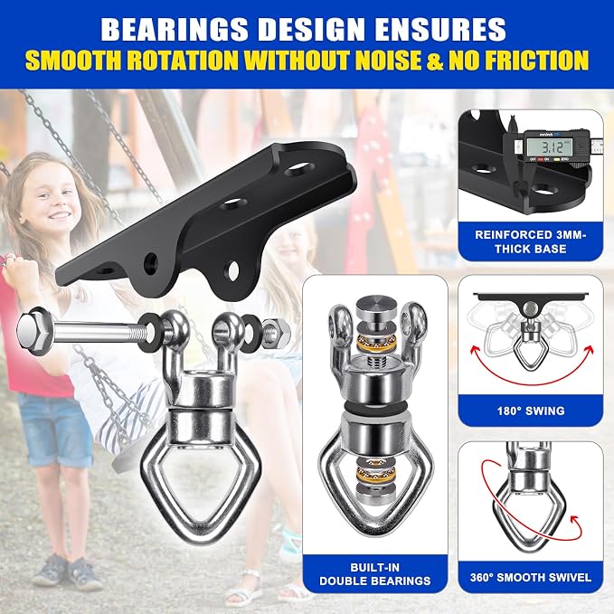 Dolibest Heavy Duty Swing Hanger with Bearing, Ceiling Mount Swing Hook,One-Piece Design Base, Swing Set Hardware for Punching Bag, Boxing, Hammock Chair, Yoga Swing, Porch Swing (360° +180° Rotation)
