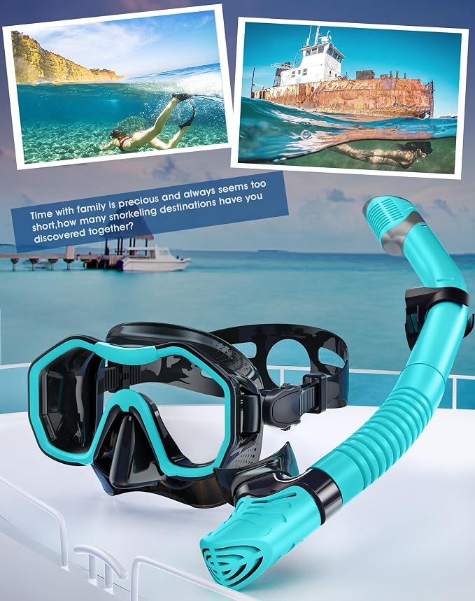 Snorkeling Gear for Adults Kids, Dry-Top Snorkel Set, 180°Panoramic Wide View Diving Mask Breathing Freely Snorkel Mask for Snorkeling Scuba Diving Swimming Travel