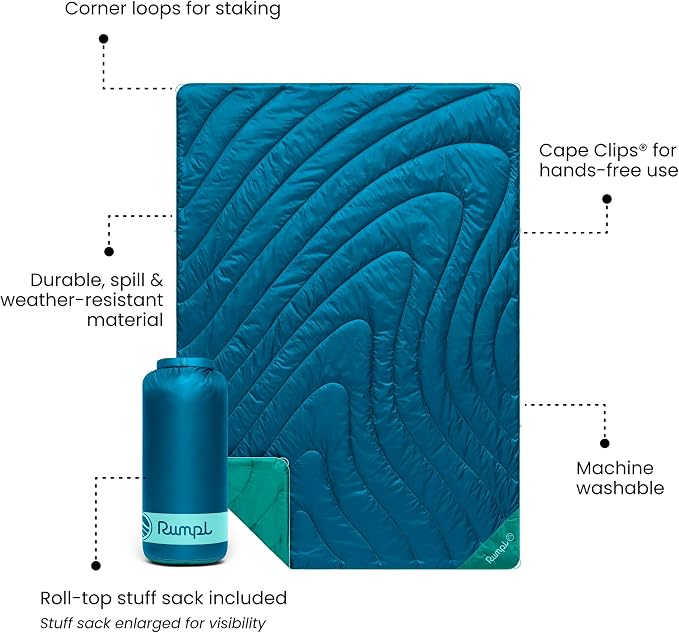 Rumpl Original Puffy 1-Person Blanket for Camping and Outdoors, Seascape