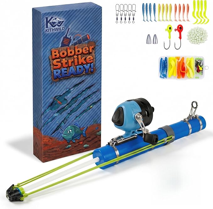 Catapult Fishing Rod Combo with Spincast Reel & Complete Tackle Kit, Slingshot Casting System, 15-25M Distance for Beginners