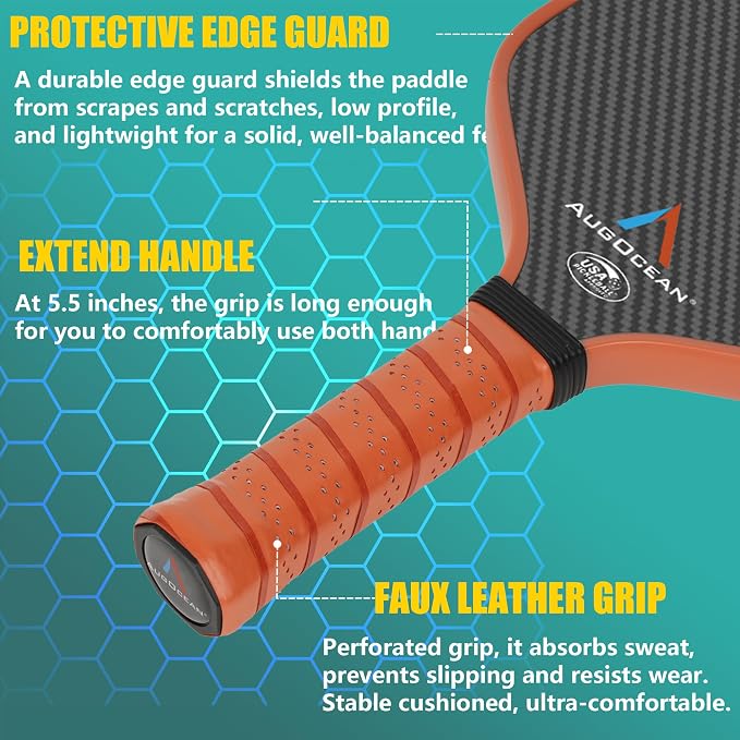 Pickleball Paddle,Pickleball Paddles-3K Raw Carbon Fiber Pickle Ball Paddle Surface with Great Grit & Spin,T700 Pickleball Racket with Excellent Power,Control and Balance,USAPA Approved