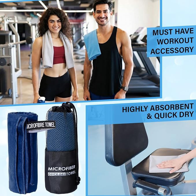 Mindsoft 6 Pack Large Microfiber Gym Towels, 47" x 20" Quick Dry Sweat Towels Super Absorbent Soft Fast Drying Towel Lightweight Towel for Workout, Camping, Backpacking, Beach, Swimming(Classic)