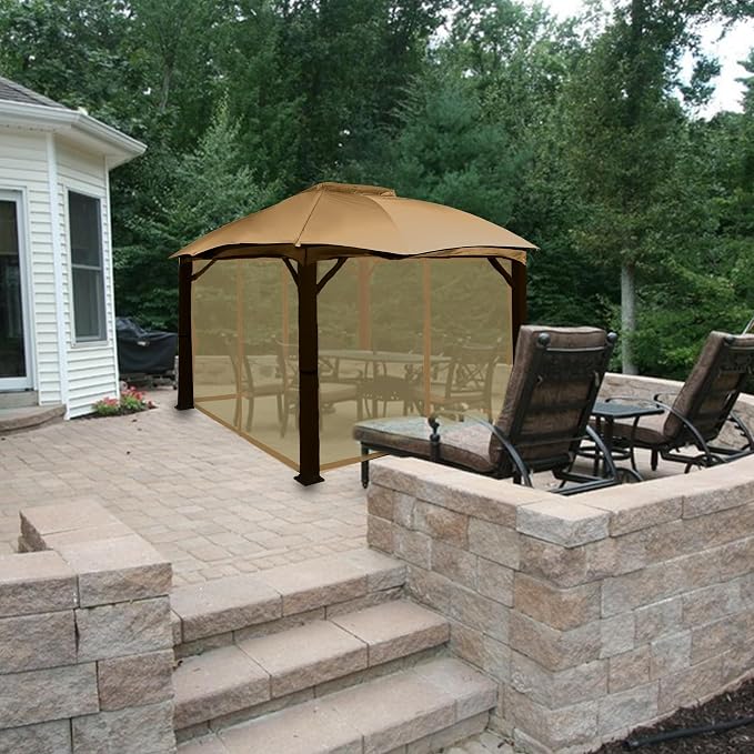 Gazebo Mosquito Netting 10x10ft, Replacement Universal Gazebo Netting with Zippers for Outdoor Garden Patio 4-Panel Screen Sidewalls, Brown (Mosquito Net Only)