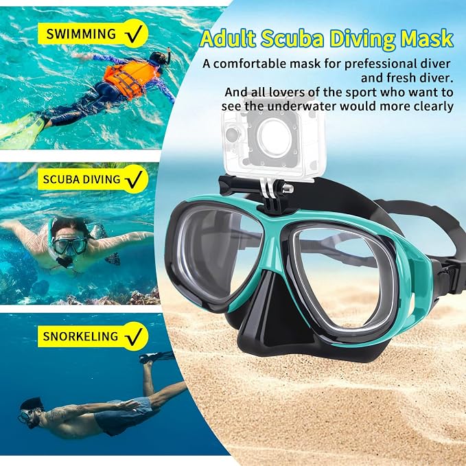 Nearsighted Snorkeling Gear for Adults Youth, Professional Shortsighted Full Dry Top Silicone Snorkel Set, Anti-Fog Diving Mask with Detachable Camera Mount for Scuba Diving, Spearfishing, Freediving