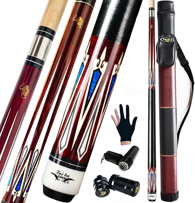 Tai ba cues 2-Piece Pool cue Stick + Hard Case, 13mm Tip, 58", Hardwood Canadian Maple Professional Billiard Pool Cue Stick 18,19,20,21,22 Oz Pool Stick (Selectable)-Blue, Black, Red, Gray, Green