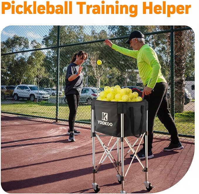 YooKoo Sturdy Tennis Ball Hopper Holds 200 Balls, Lightweight Tennis Ball Basket, Easy to Use Without Installation for Tennis Training and Teaching