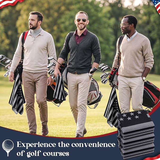 Batiyeer 3 Pack American Flag Caddy Golf Towels Summer Gifts Large 4th of July Caddy Towel for Bags 16 x 24 Inch Microfiber Waffle Pattern with Carabiner Clip Ultra-Absorbent Golfing Gear for Men
