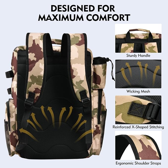 MGB 46L Fishing Tackle Backpack with 2 Rod Holders & YKK Zipper Storage Fishing Gear and Equipment, Gifts for Men Father