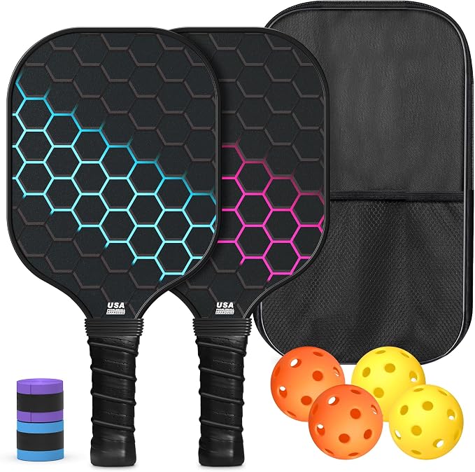 Pickleball Paddles, USAPA Approved Fiberglass Surface Pickleball Set with Pickleball Rackets,16mm Thick Paddle with Pickleball Bag Large Sweet Spot