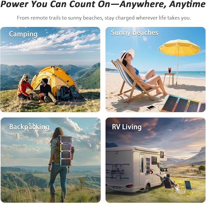 30W Solar Panel Charger,25.4% High Efficiency Portable Solar Charger with USB & Type-C,Shingle Tech Foldable Solar Panel for iPhone,iPad,Camping Essentials,Emergency Supplies,Gradient Color