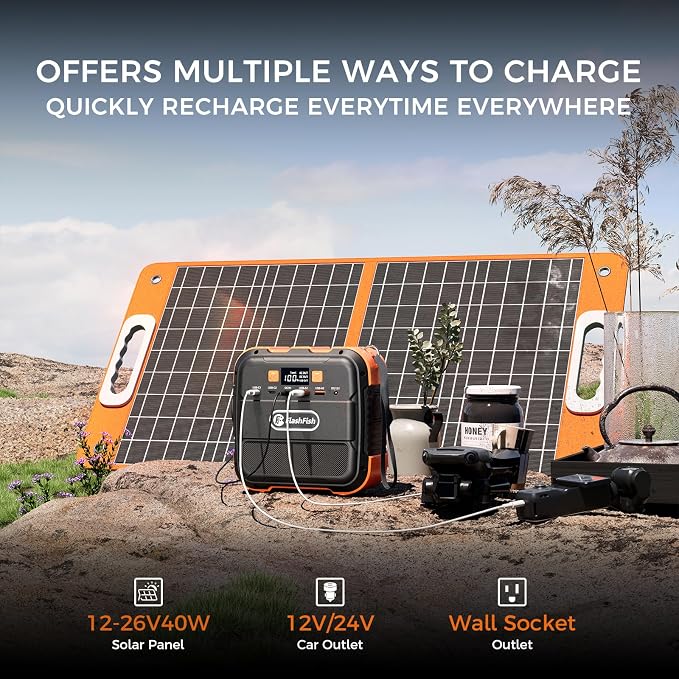 Portable Power Station 120W, FF Flashfish 98Wh Backup Power Battery Pack With AC, DC, Type-C &USB Ports, Built-in LED Flashlight, Backup Battery for Camping, Home, Laptop, Phone & Tablet
