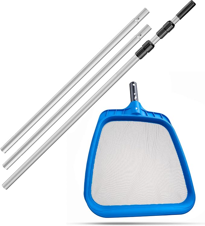 Pool Leaf Skimmer Net for Cleaning with 13 Feet Aluminum Telescopic Pool Pole Swimming Pool Leaf Net - Heavy Duty, Reinforced Frame, Large Capacity Pool Rake // The Ultimate