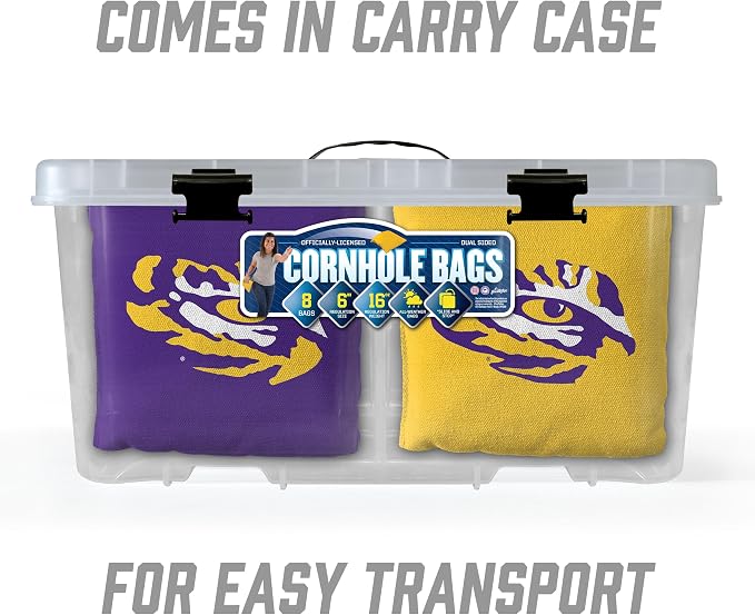 YouTheFan Officially-Licensed NCAA Set of 8 Cornhole Bags - All Weather Dual Sided Slide & Stop - Regulation Size with Carry case