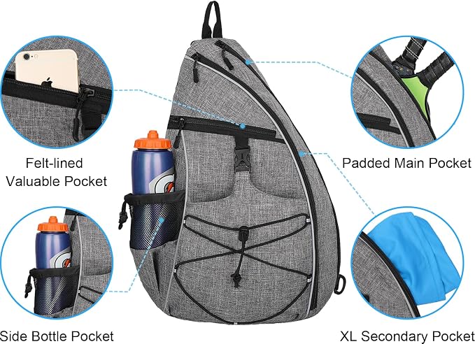 WOLT Pickleball Bag,Crossbody Sling Bags for Women Men,Pickleball Backpack with Fence Hook for Tennis, Racketball