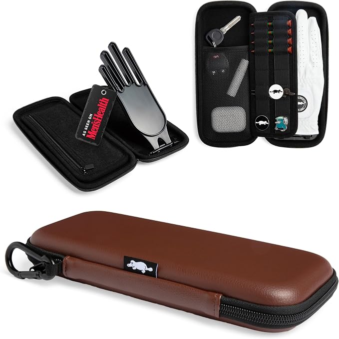Platypus Golf Co. Golfing Caddie EVA Travel Case Organizer with Bamboo Tees & Ball Marker - Hand Reversible Hinging Glove Shaper & Holder, Mesh Pocket & Storage Slots, Golfers Cases for Men & Women