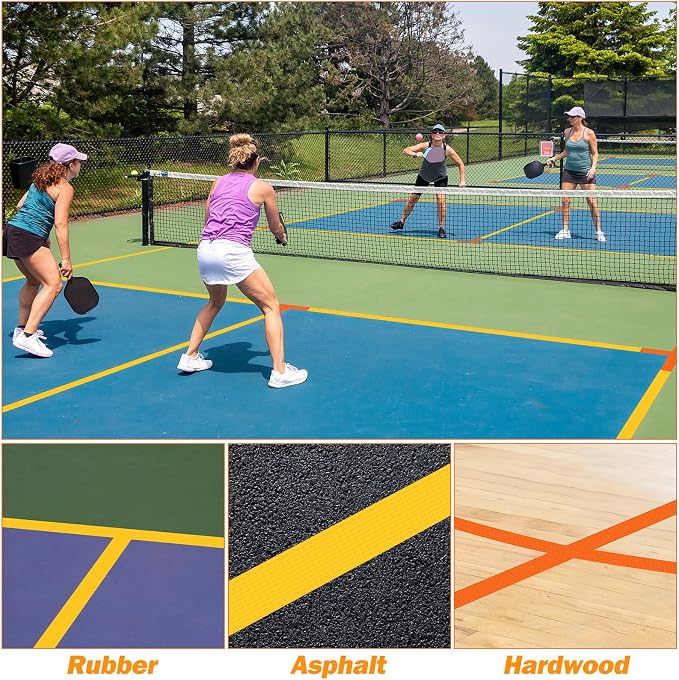 4 Pcs Pickleball Court Tape, 2in x 656 ft Tape for Outdoor Indoor Court Temporary Lines Marking Kit for Basketball Games Activities, Orange and Yellow