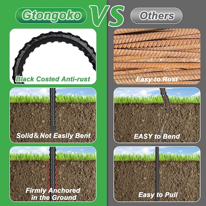 Gtongoko Trampoline Stakes Heavy Duty, 12/16 Inch U-Shaped Ground Anchors, 8mm Galvanized Steel Rebar Wind Stakes for Trampoline Safety, Anti-Rust Outdoor Stakes for Trampoline, Tent, Swing Set