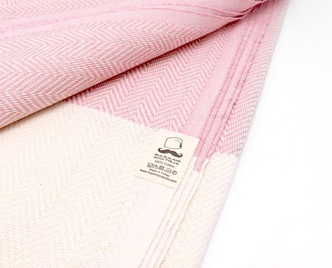 Bazaar Anatolia Turkish Beach Towel 100% Cotton Bath Towels 71x39 Quick Dry Sand Free Lightweight Large Oversized Herringbone Light Pink