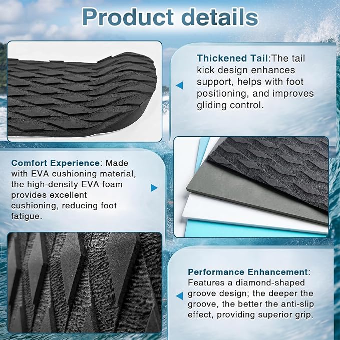 Nuanchu 12 Pcs Sup Deck Traction Pad Tail Pads Skid Proof for Stand up Paddle Board Long Board Surfboard Performance EVA 23.62 x 11.5 x 2 Inches