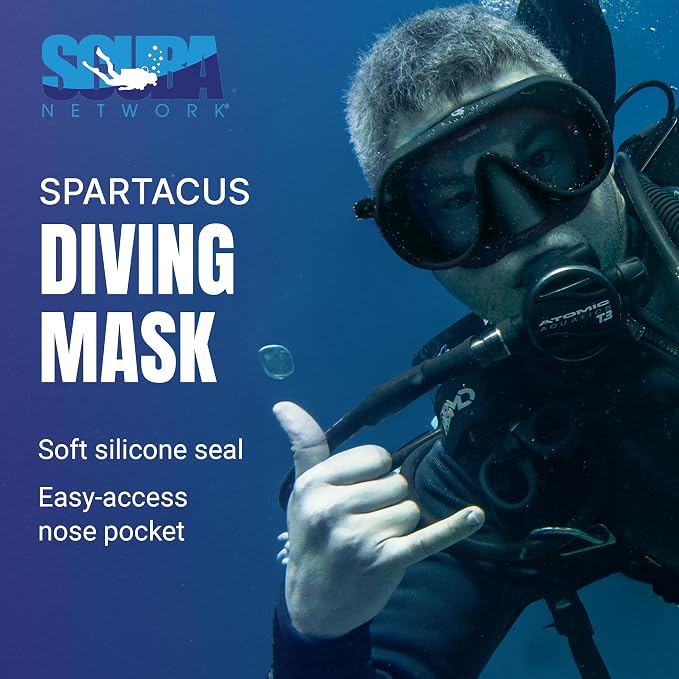 Spartacus Frameless Dive Mask, Ultra-Clear Low-Iron Glass, Wide View, Low Volume, 100% Silicone Skirt
