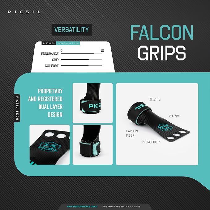 PICSIL | Falcon Grips | Grip All Surfaces and Bar Types | Use with Magnesium | Carbon Fibre Material | for Crosstrainig, WOD, Gym & Calisthenics |