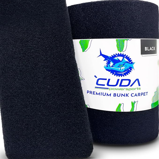 Cuda Boat Trailer Bunk Carpet 12 Inch Wide x 20ft-New Premium 30 Oz Roll-Black Marine Trailer Bunk Carpet Marine Grade Parts Accessories Black Lift Runners Covers Waterproof