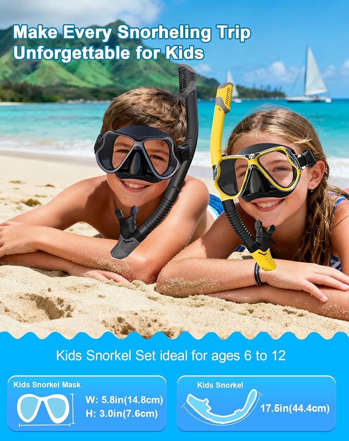 Greatever Dry Snorkel Set,Panoramic Wide View Anti-Fog Scuba Diving Mask,Professional Snorkeling Gear for Adults Kids