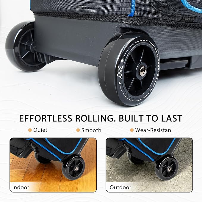 Goloni Double Roller 2 Ball Bowling Bag with Separate Shoe Compartment,2 Ball Bowling Bag with Wheels,Retractable Handle Extends to 40"