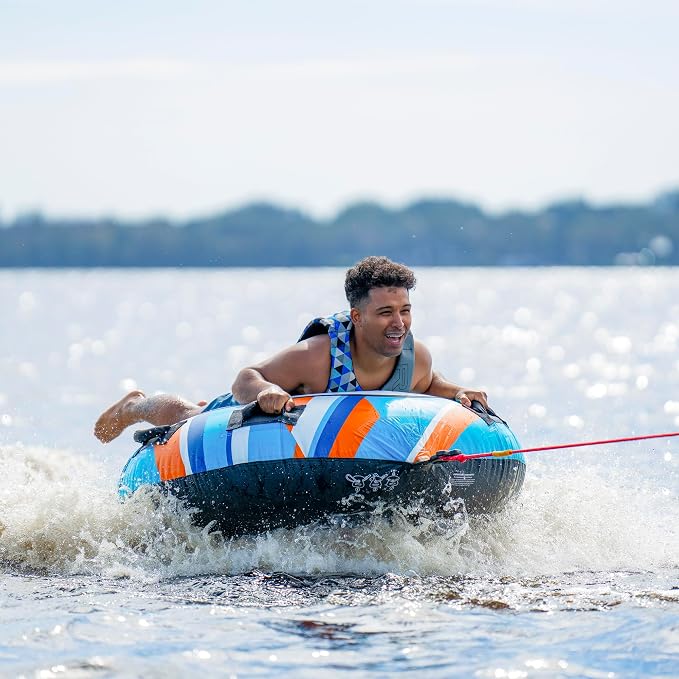 RAVE Sports Blade Inflatable Towable Tube, 1 Rider, Unique Skim-Fast Bottom Coating, Nylon Cover, Four Foam-Filled Reinforced Handles, Quick Connect Tow Point, Boat Tubes and Towables, Stable Ride