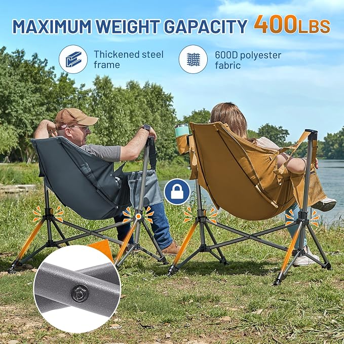 TIMBER RIDGE Oversized Hammock Camping Chair, Swinging Chair with Adjustable Back and Seat Height, Portable Folding Rocking Chair for Outdoor Lawn, Backyard and Patio, Supports 400lbs, Blue, 2 Pack