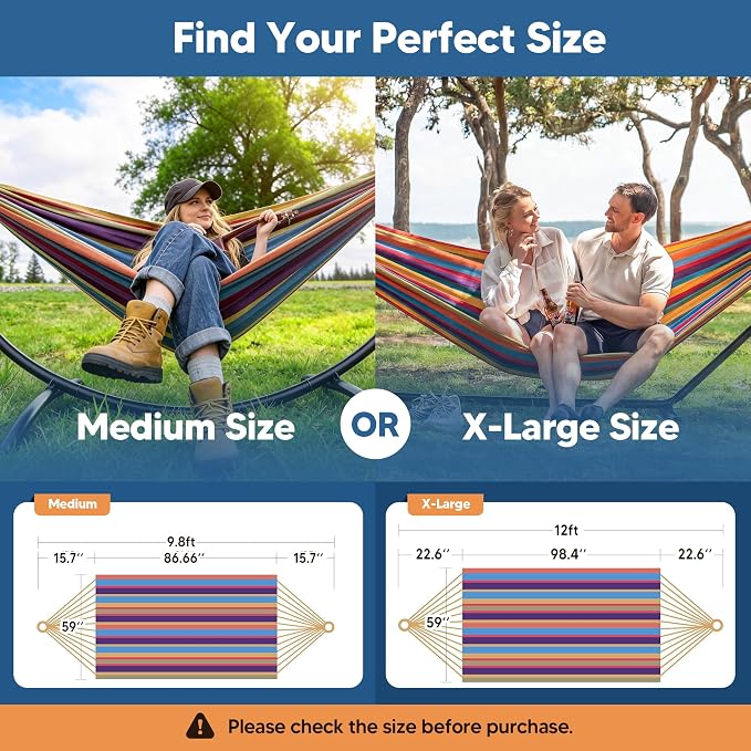 SUNCREAT Outdoor Double Hammock, Portable Tree Colorful Hammock, Colorful Stripes