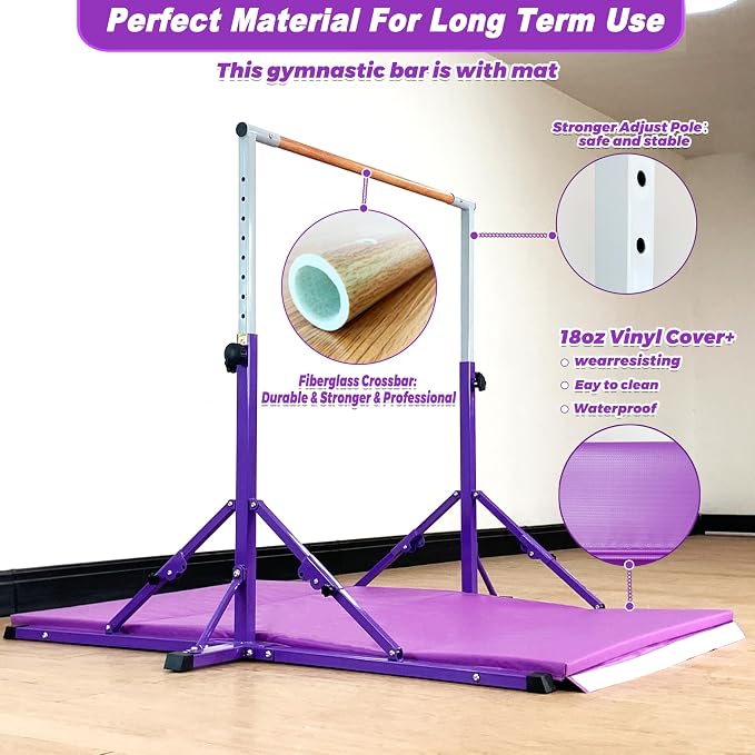 Marfula Gymnastic Bar For Kid and Teenage of 3-25, 5Ft/8 FT Base Length 4Ft Width 5Ft Adjust Height, Gymnastic Kip Bar For Gymnast, Gymnastic Training Equipment For Professional Training Home Club Use
