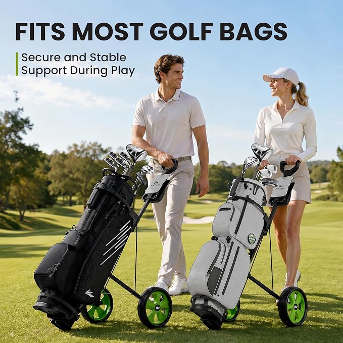 2-Wheel Golf Pull Cart – Lightweight Foldable Golf Push Cart with Durable Steel Frame, Adjustable Web Straps, Compact Design for Walking Golfers