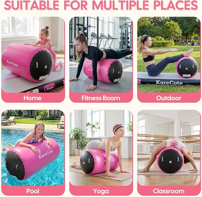 Gymnastics Air Barrel Roller, Inflatable Octagon Tumbling Mat, Tumble Track Equipment for Kids, Cheerleading & Back Handspring Training for Home Gym without Pump
