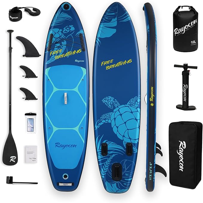 Inflatable Stand Up Paddle Board 11'×34" Extra Wide SUP, Ultra-Stable for Adults & Dog, 450lbs, Dual Chamber Pump, Fiberglass Paddle, Military Grade Dual Layer